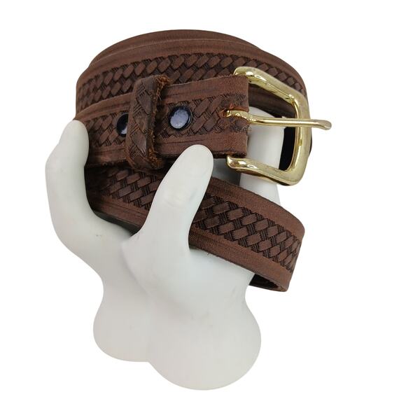 John Cicco's VTG Men's SZ 52 Brown Woven Style Genuine Top Grain Leather Belt - Picture 1 of 8